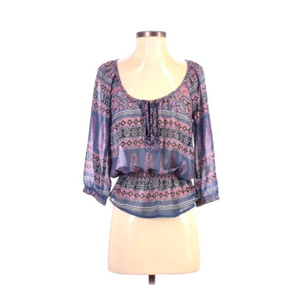 American Eagle Outfitters | Blouse Synched Waist Plunge Ruffles